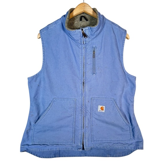 CARHARTT Sherpa Lined Sandstone Duck Canvas Vest in cornflower blue - Picture 1 of 10